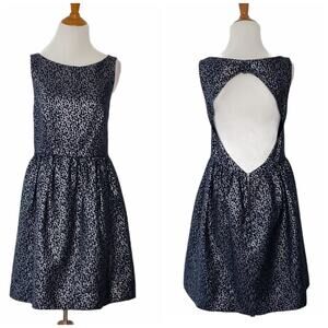 Alice + Olivia Party Jacquard Open Back Dress Wool Event Silver Blue Women 10